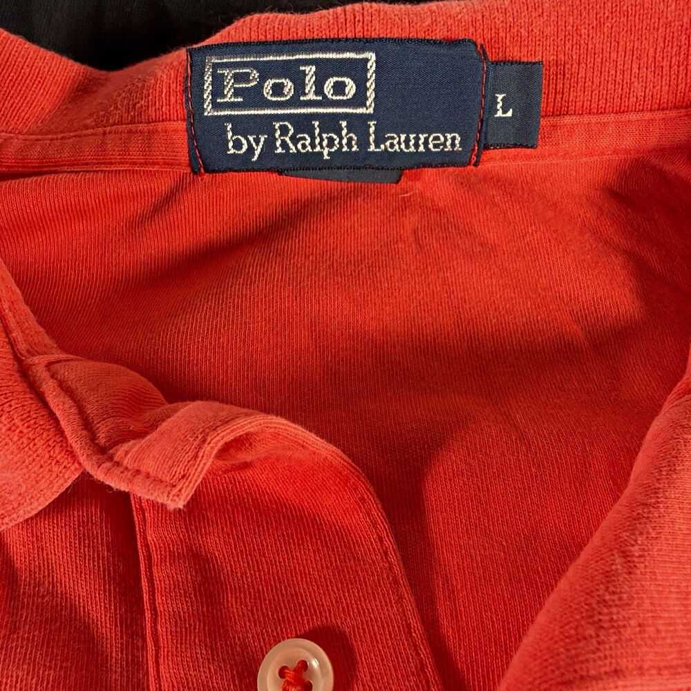 Polo Ralph Lauren Men's L Orange Solid Knit Polo Shirt SS Collared Logo Button